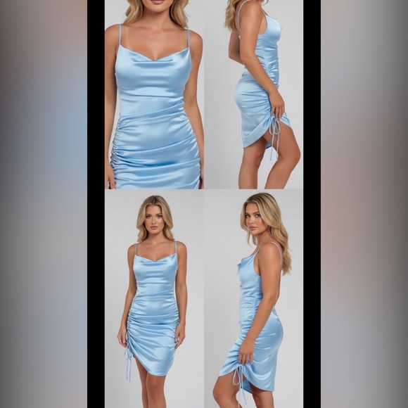 Amazon Dresses & Skirts - Sleek Blue Satin Dress